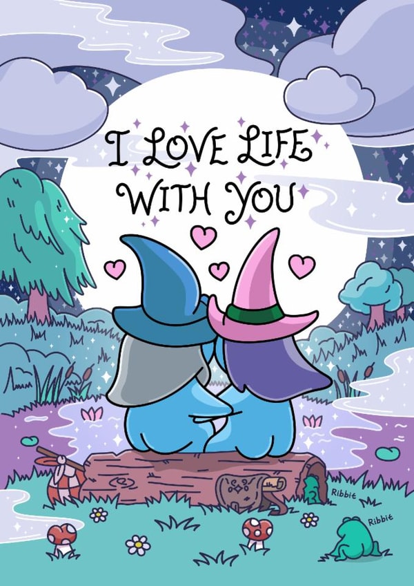 I Love Life With You - Cute Anniversary Card - Moonlit Hugs created by Cheeky Legends