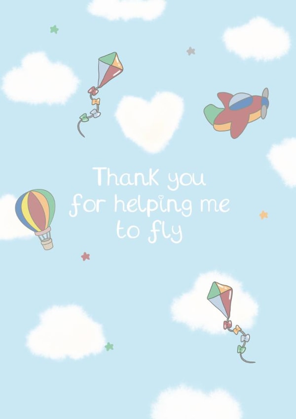Cute Thank You Teacher Card - Thank you for helping me to fly - Teacher Card created by Bumbleberry Park
