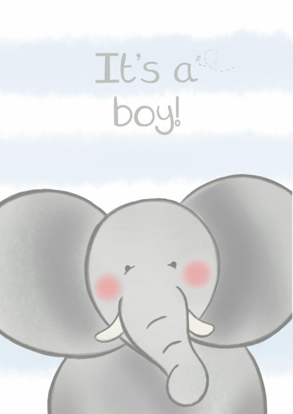 Cute New Baby Boy Card - Safari Elephant New Baby Card - Cute Elephant Card created by Bumbleberry Park