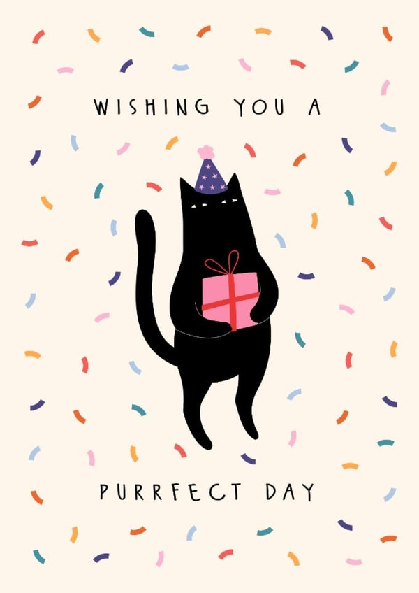 Cute Cat Birthday Card for Cat Lover with Funny Purrfect Pun | thortful
