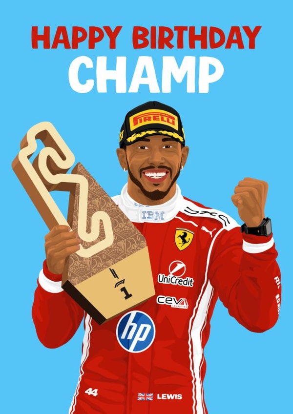Fun Birthday Card - Formula 1 - Lewis Hamilton - Champ created by Pink Peach Cards