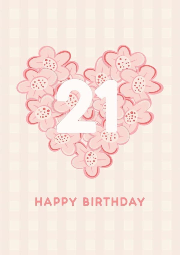 Cute 21st Birthday Card For Her – Pink Floral Heart Twenty First Card created by Lyndsay Moon