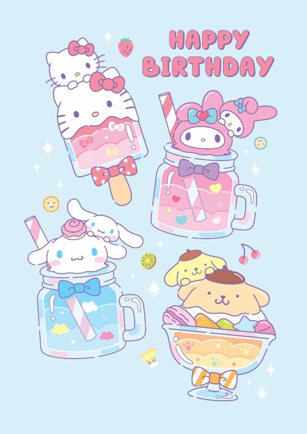 Sanrio Happy Birthday Card – Hello Kitty My Melody Cinnamoroll Pompompurin – Cute Birthday Card created by Danilo