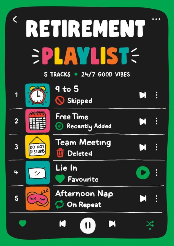 Funny Retirement Card - Music Playlist created by TeePee Creations