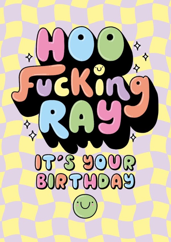 Cute Birthday Card - Hoo Fucking Ray created by Katie Ruby Illustration