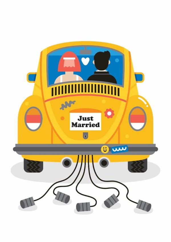 Cute Wedding Card - Yellow Wedding Car - Just Married created by Studio Boketto