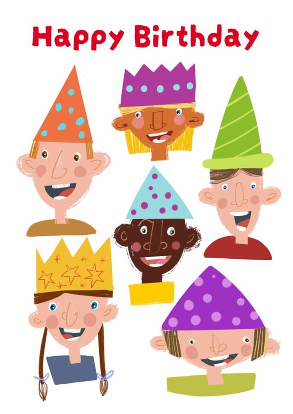 Cute Birthday Card - Kids - Party Hats created by Hinkypunk Illustration