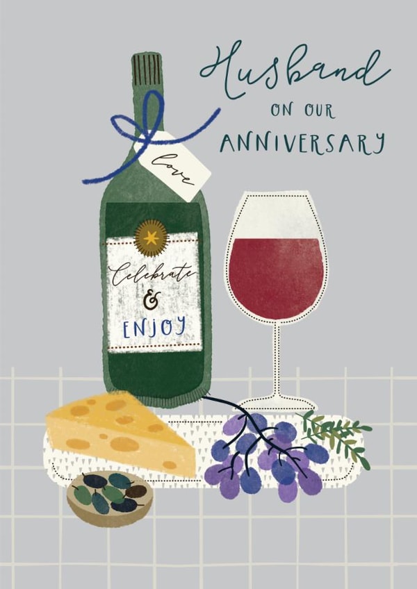 Classic Anniversary Card - For Husband - Wine And Cheese created by Laura Darrington Design Ltd.