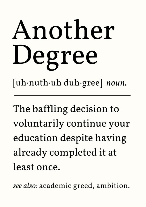Funny Graduation Card - Another Degree - Dictionary Definition created by Sundiva Designs