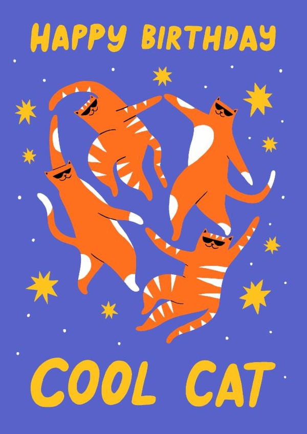 Arty Birthday Card - Cool Cat - Cats - Matisse created by Rosie Delilah Foden
