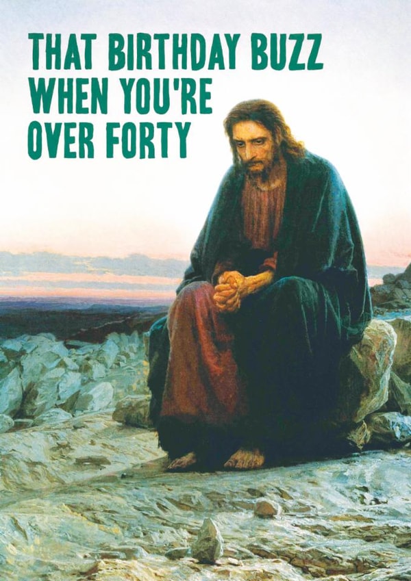 Funny Birthday Card - The Over Forty Buzz - Midlife Stare created by Bewilderbeest
