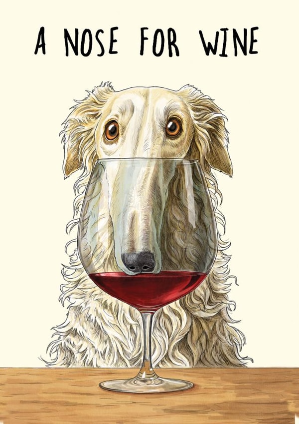 Funny Birthday Card - A Nose For Wine - Borzoi - Dog created by Bewilderbeest