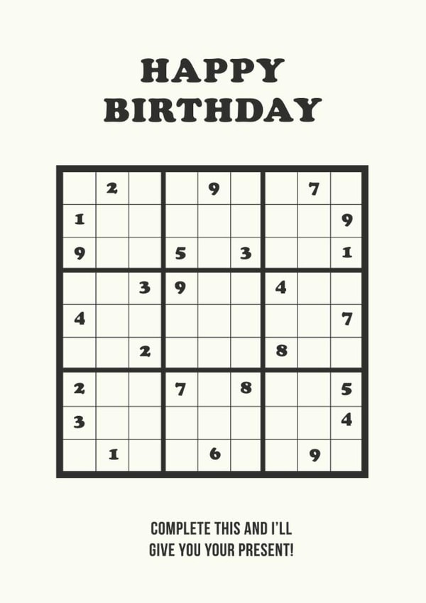 Funny Birthday Card - Unsolvable Sudoku Puzzle created by Ohh Deer