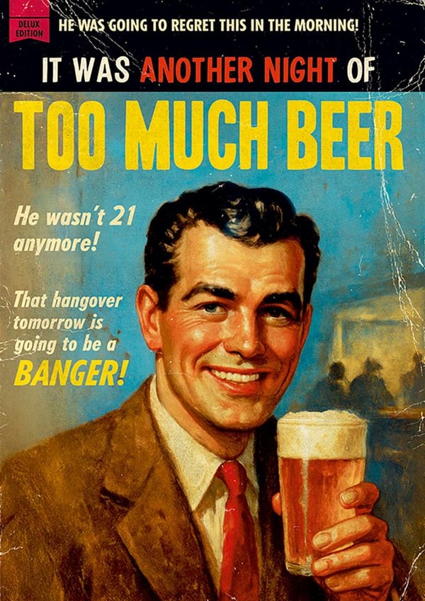 Funny Birthday Card - For Him - Too Much Beer created by Dean Morris Cards