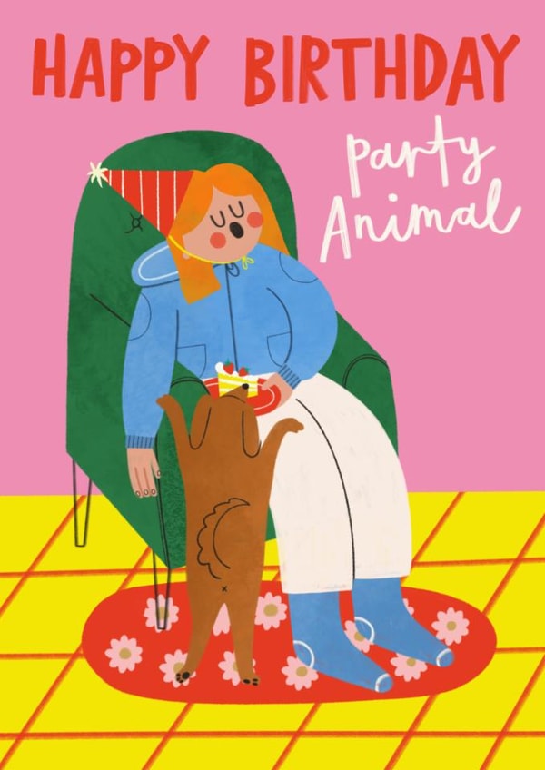 Funny Birthday Card - Party Animal - Dog Stealing Cake created by AbiGoLucky