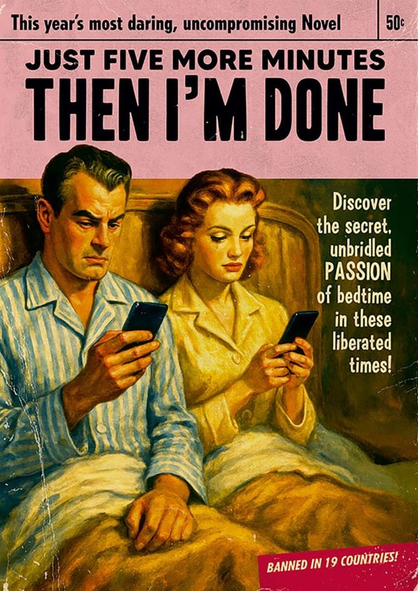 Funny Anniversary Card - Just Five More Minutes - Smartphones created by Dean Morris Cards