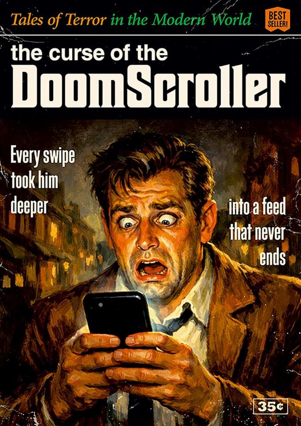 Funny Birthday Card - Horror Themed - The Curse Of The Doomscroller created by Dean Morris Cards
