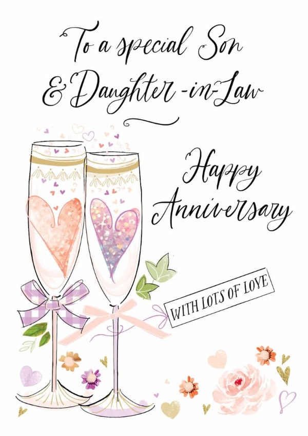 Traditional Anniversary Card - For Son And Daughter In Law - Champagne created by Katie Phythian Design