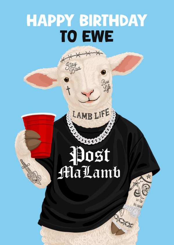 Funny Birthday Card - Post Malone - Post MaLamb created by Pink Peach Cards