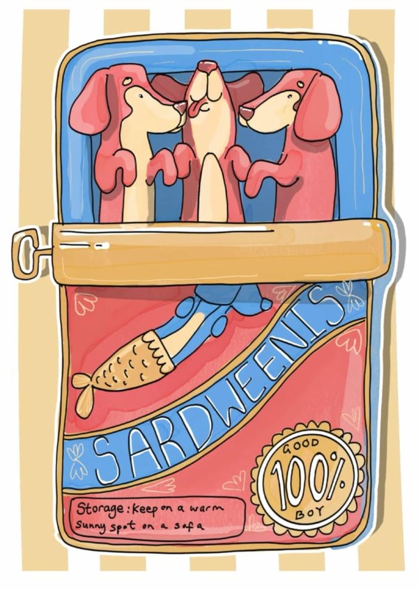 Cute Just Because Card - Sardines - Dachshund created by Dotts Yard