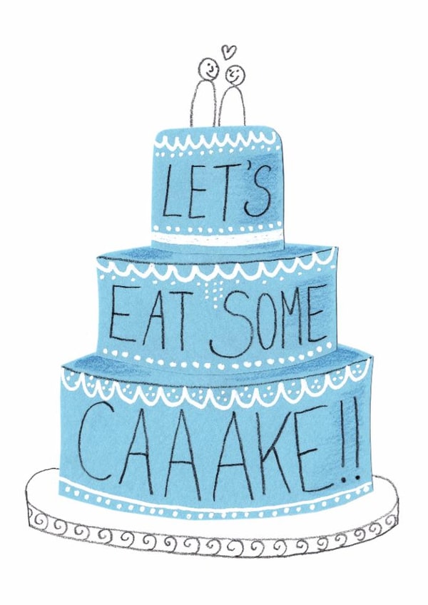 Cute Wedding Card - Let's Eat Some Caaake! created by The Curious Pancake