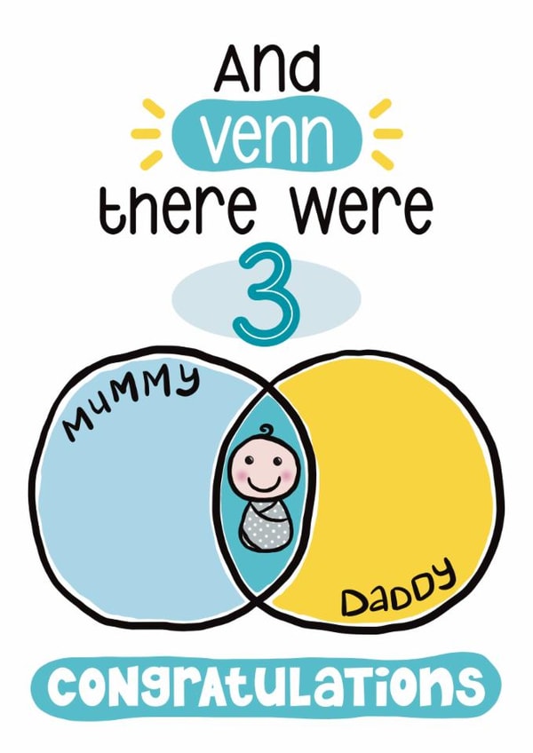 Cute New Baby Card - Venn Diagram - Then There Were Three created by Presents Felt