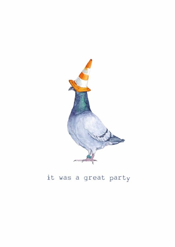 Funny Birthday Card - Party Pigeon - Traffic Cone created by Little Red Boots
