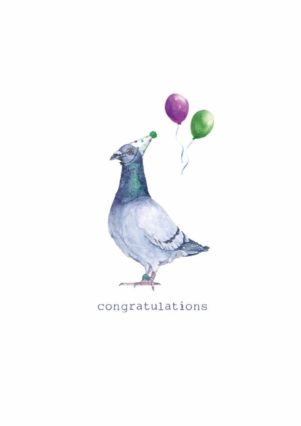 Classic Congratulations Card - Party Pigeon created by Little Red Boots