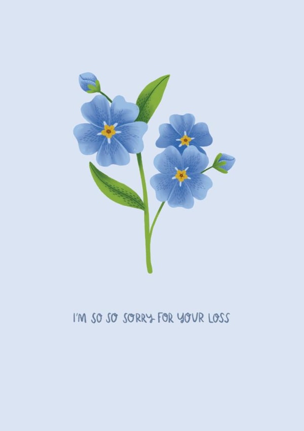 Sorry for your loss sympathy card forget me nots created by Hollie McManus Illustration