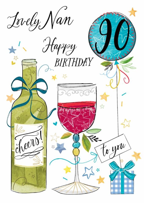 Traditional 90th Birthday Card - For Nan - Red Wine created by Katie Phythian Design