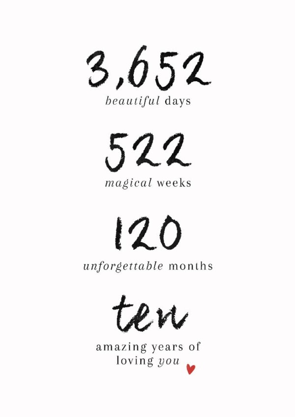 Classic Anniversary Card - 10th - Ten Years Of Loving You created by Spark and Wild