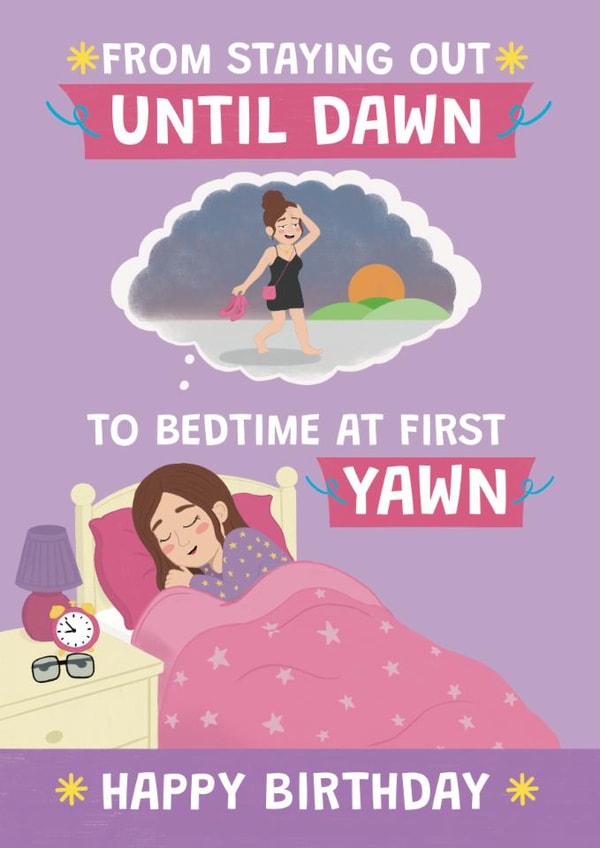 Funny Birthday Card – Staying Out Until Dawn — Early Night created by @Cupsie's Creations