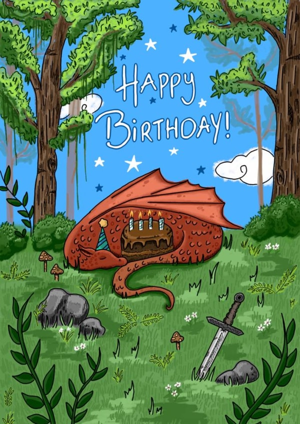 Cute Fantasy Dragon Birthday Card created by Aweirdandwonderful🍄