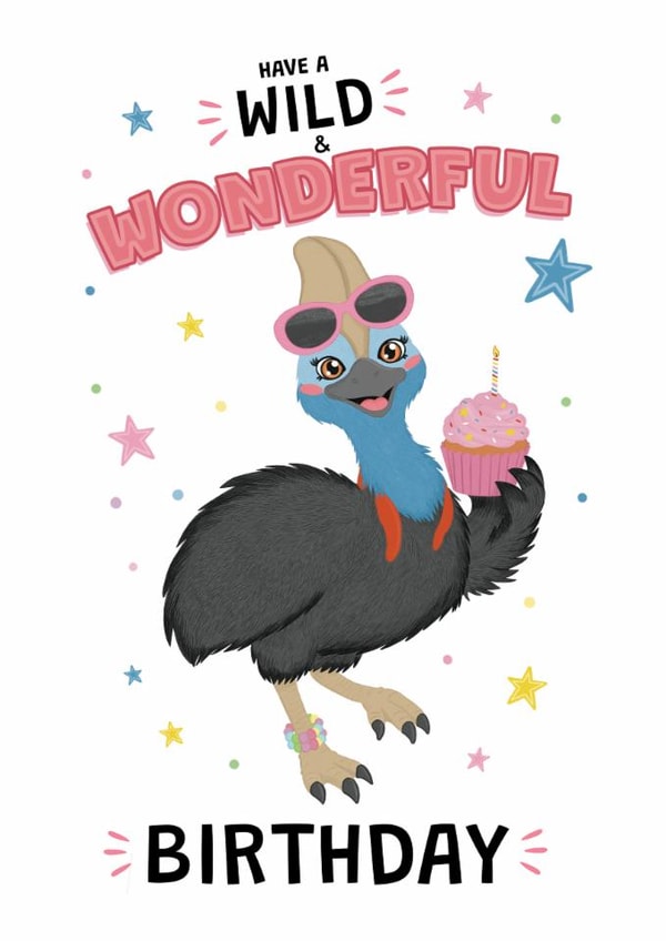 Cute Cassowary Birthday Card – Wild & Wonderful Animal - Australian Bird created by @Cupsie's Creations