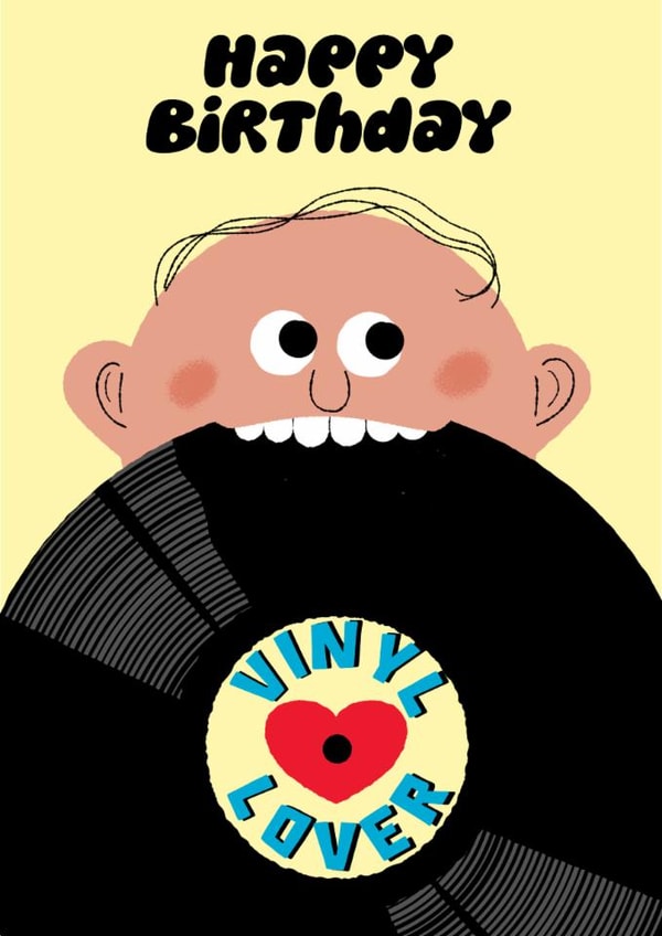 Funny vinyl themed birthday card for dads, partners and vinyl lovers ! created by @simonwelchillustration