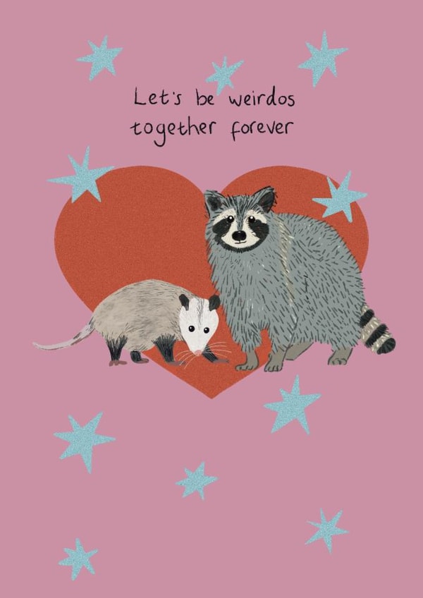 Cute Anniversary/Valentine's Day Card - Let's Be Weirdos Together - Possum & Racoon created by Happy Print Designer