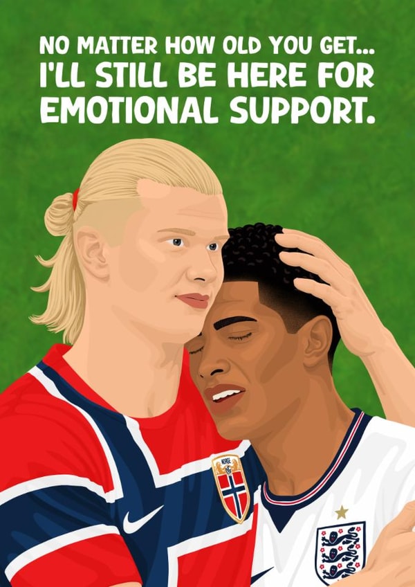 Funny Football Birthday Card - Jude & Haaland Bromance - World Cup created by Pink Peach Cards