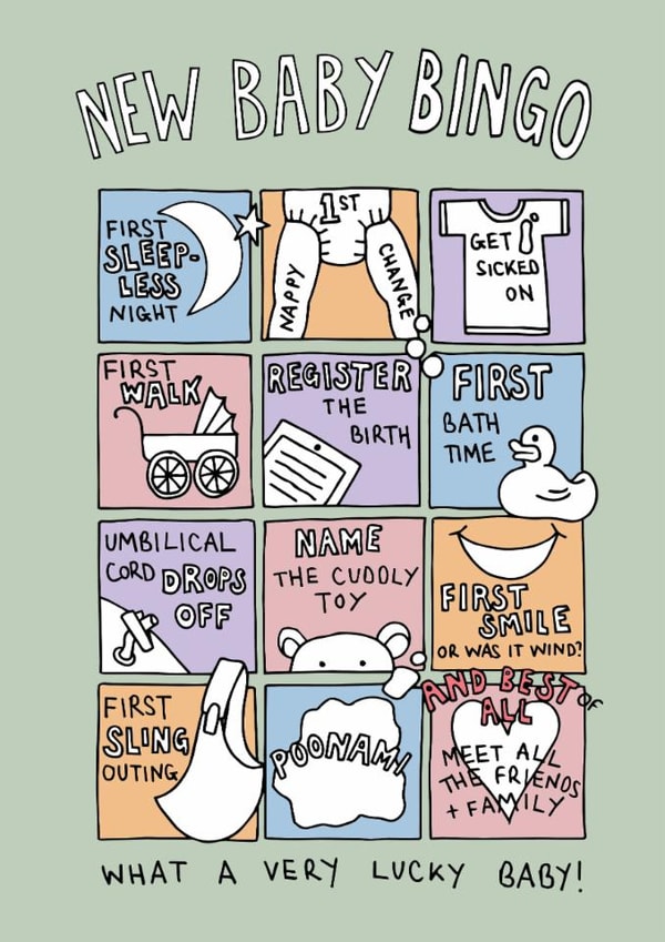 New Baby Bingo Card - Funny New Parents Card - Unisex Baby Card created by Becka Griffin