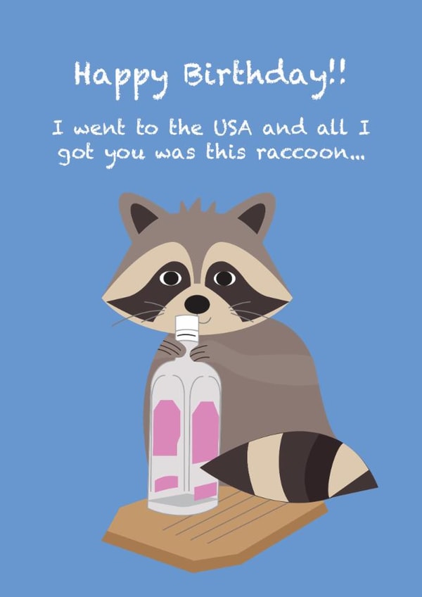 Raccoon birthday card - I went to the USA and all I got you was this raccoon. created by Two Three Five Design