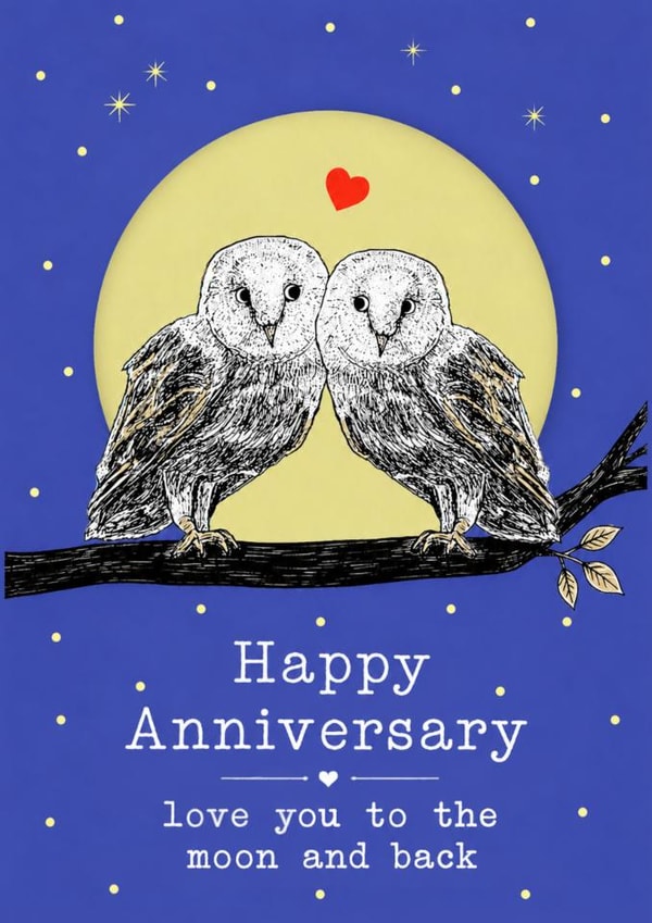 Cute Anniversary Card - Owls - Moon And Back created by Beth Higgins Art