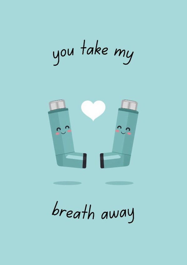 Cute Asthma Inhaler Anniversary Card - You Take My Breath Away Funny Pun created by FoxFrame Studio