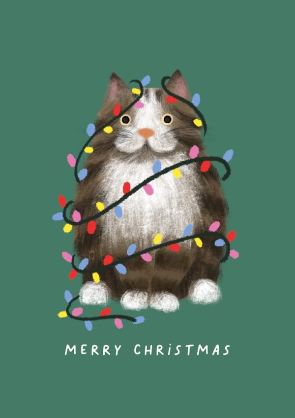 Cute Christmas Card - Cat With Christmas Lights created by Studio Mads
