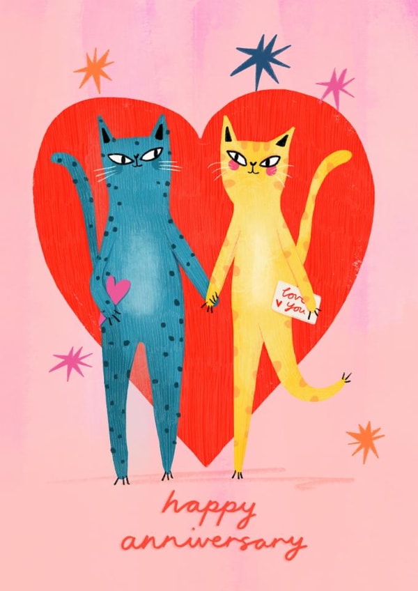 Cute Anniversary Card - Cats - Holding Hands created by NICHOLA COWDERY ILLUSTRATIONS 