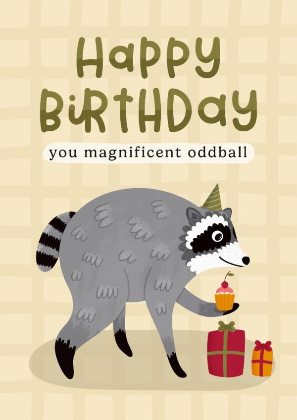 Cute Birthday Card - Jimothy The Raccoon - Magnificent Oddball created by Joanne Hawker