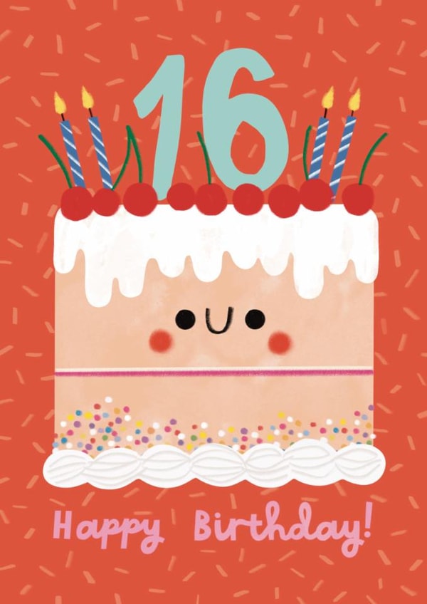 Cute 16th Birthday Card - Cake - Candles created by Alice Mole Illustration