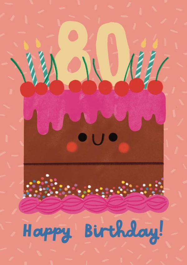 Cute 80th Birthday Card - Cake - Candles created by Alice Mole Illustration