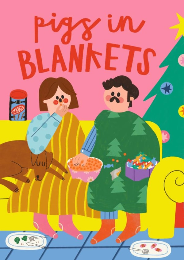 Funny Christmas Card - Pigs In Blankets - Snacking created by AbiGoLucky