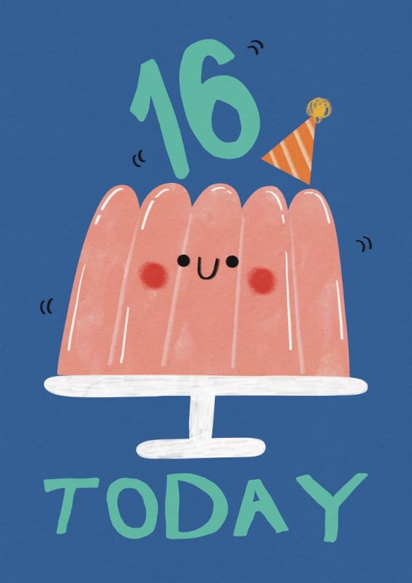 Cute 16th Birthday Card - Jelly - Party Hat created by Alice Mole Illustration