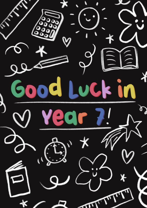 Cute Good Luck Card - Year 7 - Doodles created by Sarah Harding