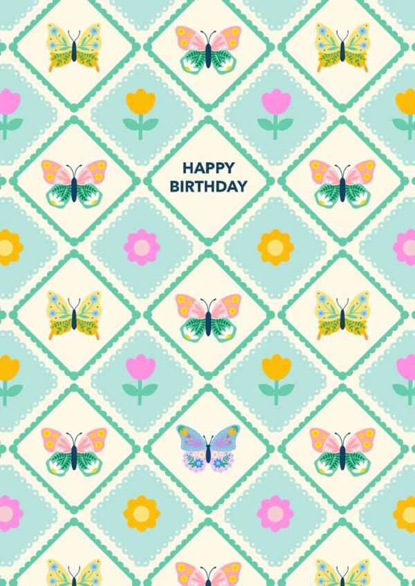 Cute Happy Birthday Card for friends and loved ones - Butterfly - Floral created by Jessica Rachel Sharp